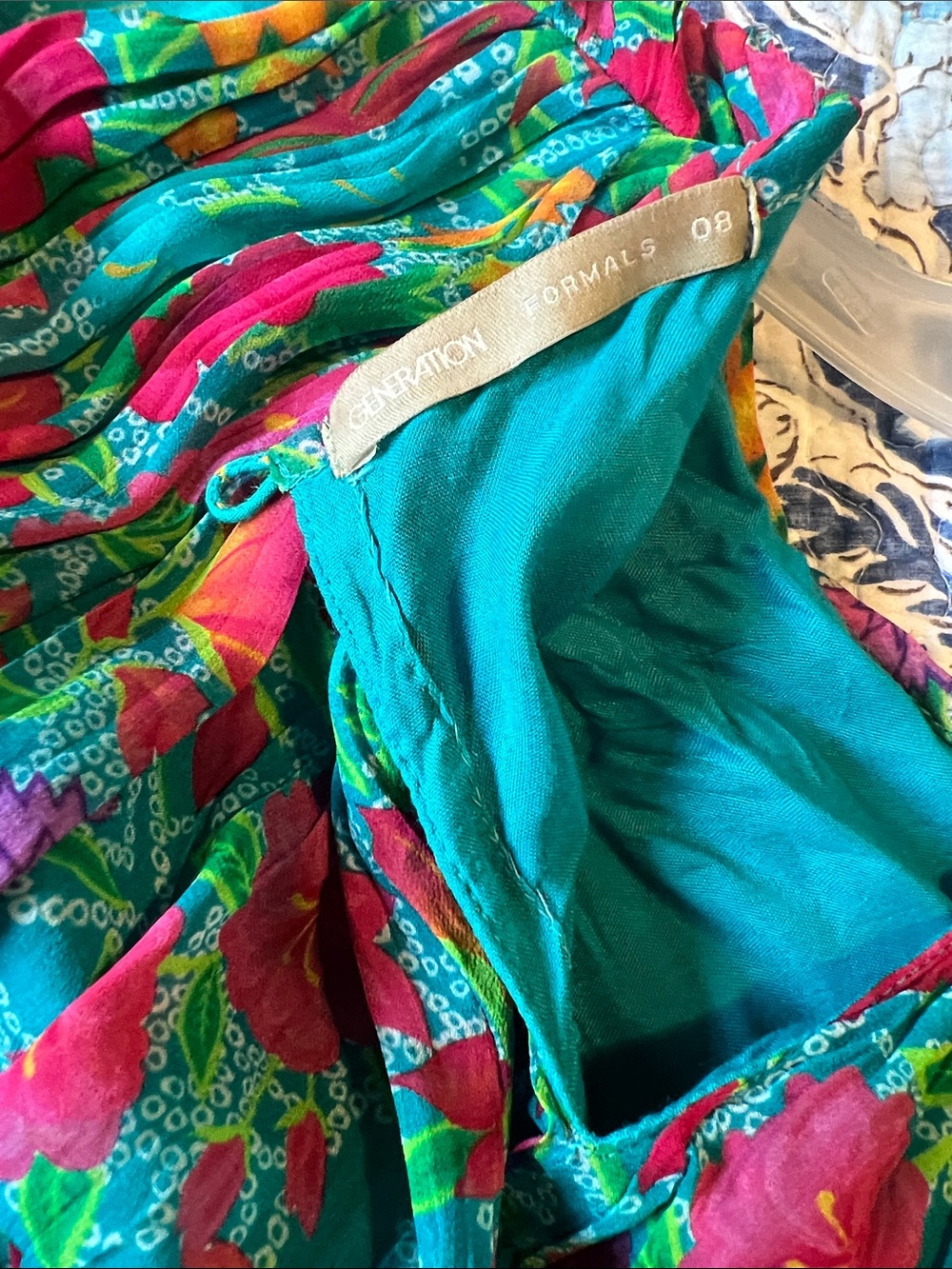 Floral Teal Maxi Dress with Pink & Yellow Accents - Picture 4 of 4